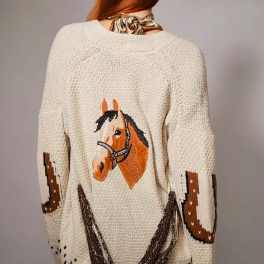 NWT Western Horse and Horseshoe Belted Cardigan